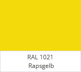 Farbmuster in RAL 1021 Rapsgelb – ein intensives, sattes Gelb mit hoher Leuchtkraft.