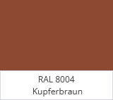 RAL 8004 Kupferbraun – ein warmer, rötlich-brauner Farbton mit kupferähnlichem Schimmer.